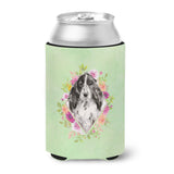 Caroline'S Treasures Black Parti Cocker Spaniel Green Flowers Can Or Bottle Hugger Cold-Beverage-Koozies, 12 Oz, Multicolor
