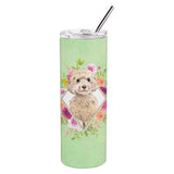 Caroline'S Treasures Champagne Cockapoo Green Flowers Double Walled Stainless Steel 20 Oz Skinny Travel-Insulated-Tumblers, Mu