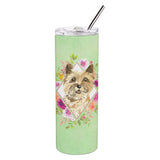 Caroline'S Treasures Cairn Terrier Green Flowers Double Walled Stainless Steel 20 Oz Skinny Travel-Insulated-Tumblers, Multico