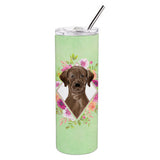 Caroline'S Treasures Chocolate Labrador Green Flowers Double Walled Stainless Steel 20 Oz Skinny Travel-Insulated-Tumblers, Mu