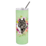 Caroline'S Treasures Bouvier Des Flandres Green Flowers Double Walled Stainless Steel 20 Oz Skinny Travel-Insulated-Tumblers,
