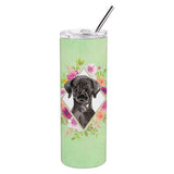 Caroline'S Treasures Black Labrador Green Flowers Double Walled Stainless Steel 20 Oz Skinny Travel-Insulated-Tumblers, Multic