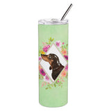 Caroline'S Treasures Black And Tan Dachshund Green Flowers Stainless Steel 20 Oz Skinny Travel-Insulated-Tumblers, Multicolor,