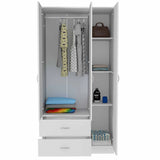 Tuhome Austral 3 Doors Armoire, Metal Rod, Two Drawers, One Door Cabinet, Two Door Cabinets, White, For Bedroom