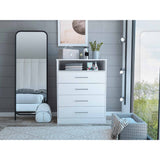 Tuhome Continental Dresser, Countertop, Four Drawers, One Shelf, White, For Bedroom