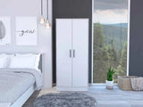 Tuhome Ambery 180 Armoire, Two Shelves, Two Doors, Metal Rod, Metal Hardware, One Drawer, White , For Bedroom