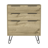 Tuhome Augusta Dresser, Four Steel Legs, Three Drawers, Countertop-Light Oak, For Bedroom