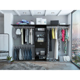 Tuhome Plego 70W - 118W Drawers Closet System, One Drawer,Three Hanging Rods, Five Shelves, Black, For Bedroom