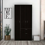 Tuhome Primavera Armoire, Two Door Cabinets, One Drawer, Metal Rod, Five Shelves- Black/White, For Bedroom