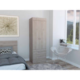 Tuhome Lisboa Armoire, Rod, Two-Door Armoire, Two Drawers, Metal Handles, Light Grey, For Bedroom