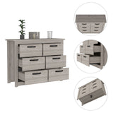 Tuhome Becca 6 Drawer Double Dresser , Four Legs, Metal Hardware, Countertop-Light Grey, For Bedroom