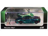 McLaren 765LT Green Carbon Metallic with Black Top and Extra Wheels 1/64 Diecast Model Car by CM Model