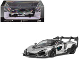 McLaren Senna GTR Silver Gray Metallic with Carbon Hood and Black Top 1/64 Diecast Model Car by CM Model