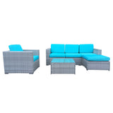 Cloud Mountain 6 Piece Patio Conversation Set Garden Cushioned Sectional Sofa Outdoor Furniture Set Wicker Couch Set, Grey Wicke