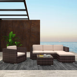 Cloud Mountain Outdoor Sectional 4-Piece Patio Furniture All Weather Wicker Furniture Sofa Couch Set With A Glass Coffee Table F