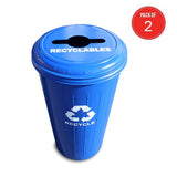 Witt Industries Steel 20-Gallon Recycling Trash Can With Combination Top, Legend Recyclables, Recycle, Round, Dark Blue (Pac