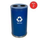 Witt Industries Steel 36-Gallon 2 Opening Recycling Container With 2 Plastic Liners, Legend Recycle, Round, Blue (Pack Of 2)