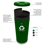 Witt Industries Steel 33-Gallon 3 Opening Recycling Container With 3 Plastic Liners, Legend Recycle, Green (Pack Of 2)