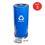 Witt Industries Steel 24-Gallon 3 Opening Recycling Container With 3 Plastic Liners, Legend Recycle, Blue (Pack Of 3)