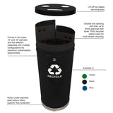 Witt Industries 18Rtbk Steel 33-Gallon 3 Opening Recycling Container With 3 Plastic Liners, Legend Recycle, Round, Black (Pa