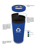 Witt Industries Steel 33-Gallon 3 Opening Recycling Container With 3 Plastic Liners, Legend Recycle, Round, Blue (Pack Of 3)
