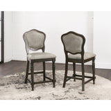 Sunset Trading Vegas Upholstered Barstools With Backs | Counter Height Dining Chairs | Distressed Gray Wood | Nailheads | Set Of