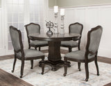 Sunset Trading 5 Piece 48 Round Vegas Dining And Poker Table Set | Reversible Game Top | Gray Wood | Caster Chairs With Nailhe