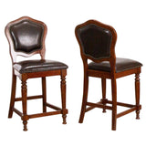 Sunset Trading Bellagio Upholstered Barstools With Backs | Counter Height Dining Chairs | Distressed Cherry Brown Wood | Nailhea