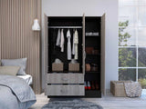 Tuhome Bolton 120 Mirrored Armoire, Metal Hardware, Two Door Cabinet, Two Drawers, One Door With Mirror, Rods, Four Shelves- Bla