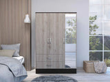 Tuhome Bolton 120 Mirrored Armoire, Metal Hardware, Two Door Cabinet, Two Drawers, One Door With Mirror, Rods, Four Shelves- Bla