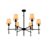 Angya 6-Shade Chandelier Light | Bamboo Lampshades And Matte Black Steel Supports | Fixed 19 Center Rod | Dining Room, Foyer, En