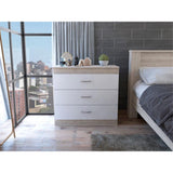 Tuhome Melia Three Drawer Dresser, Countertop, Metal Hardware, Three Drawers-Light Grey/White, For Bedroom