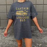 "Captain of The Struggle Bus" Funny T-Shirt – Sarcastic School Bus Graphic Tee, Premium 100% Cotton Novelty Humor Top, Soft Lived-In Heavyweight Relatable Parenting Shirt, Made in USA