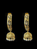 DER805 Jadau jhumka/hoop earrings in sapphire pearl combination ( SHIPS IN 3 WEEKS )