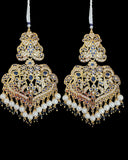 DNS204 Neeli jadau necklace with earrings tika in sapphire zircon(READY TO SHIP )