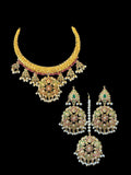 DNS190 Gold-Plated jadau ruby emerald Hasli Necklace with earrings tika – Handcrafted Traditional Set ( READY TO SHIP )