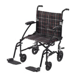 Drive Medical Fly Lite Ultra Lightweight Transport Wheelchair, Black Frame, 19