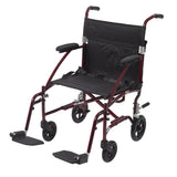 Drive Medical Fly Lite Ultra Lightweight Transport Wheelchair, Burgundy Frame, 19