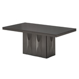 Voight 7 Piece Pedestal Dining Set, Gray Wood & Vinyl (Table, 6 Chairs)