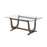 Benoit 71 Rectangular Modern Trestle Dining Table, Gray Wood Base & Clear Tempered Glass Frame