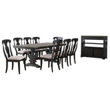 Frates 10 Piece Extendable Dining Set, Black & Brown Wood (Table, 8 Chairs, Server)