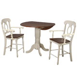 Sunset Trading Andrews 3 Piece 42 Round Drop Leaf Pub Table Set | Extendable | 2 Barstools With Arms | Antique White And Chest