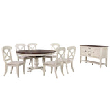 Sunset Trading Andrews 8 Piece 48 Round Or 66 Oval Extendable Dining Set| Butterfly Leaf Table | Sideboard With Large Displa