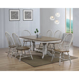 Sunset Trading Country Grove 7 Piece 96 Oval Double Pedestal Extendable Dining Table Set | 2 Arm Chairs | Distressed Gray And