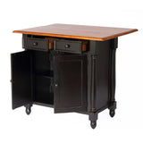 Sunset Trading Antique Black Expandable Kitchen Island With Cherry Drop Leaf Top | Drawers And Cabinet