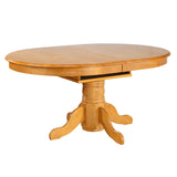 Sunset Trading Oak Selections 5 Piece 66 Oval Extendable Pedestal Dining Set | Butterfly Leaf Table | 4 Arrowback Chairs | Sea