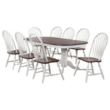 Sunset Trading Andrews 9 Piece 96 Oval Double Pedestal Extendable Dining Set| Butterfly Leaf Table | Antique White Chestnut Br