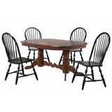 Sunset Trading Andrews 5 Piece 96 Oval Double Pedestal Butterfly Extendable Dining Set | Chestnut Brown Table | Antique Black
