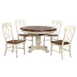 Sunset Trading Andrews 5 Piece 48 Round Or 66 Oval Extendable Dining Set| Butterfly Leaf Table | Antique White And Chestnut