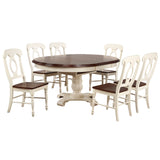 Sunset Trading Andrews 7 Piece 48 Round Or 66 Oval Extendable Dining Set| Butterfly Leaf Table | Antique White And Chestnut